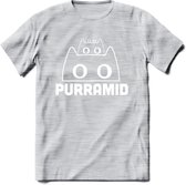 Purrramid - Katten T-Shirt Kleding Cadeau | Dames - Heren - Unisex | Kat / Dieren shirt | Grappig Verjaardag kado | Tshirt Met Print | - Licht Grijs - Gemaleerd - M