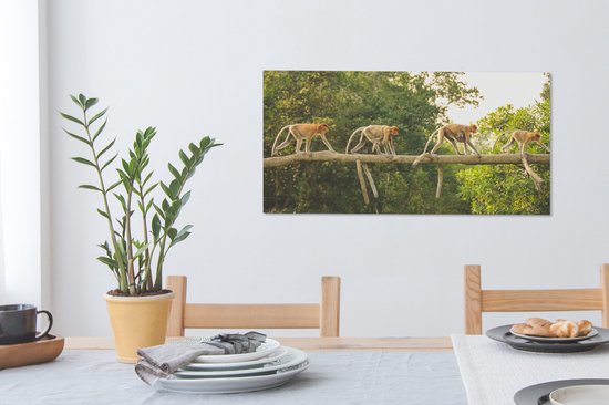 Tableau sur toile Singes marchant sur une branche - 80x40 cm - Décoration murale