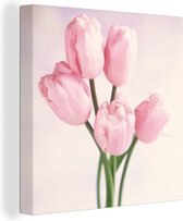 Canvas Schilderij Close-up van roze tulpen - 90x90 cm - Wanddecoratie