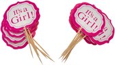 Cupcake Decoratie - Geboorte - Taarttopper - It's a Girl - Prikkers - Meisje - 12 stuks