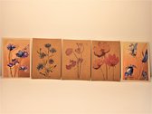 -serie nr10- Unieke hand crafted wenskaarten-set van 12stuks- kraft papier- bloemen