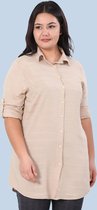 HASVEL-Beige Blouse - Long Shirt Dames -Katoen Blouse Vrouw-Maat - 50- groote maat