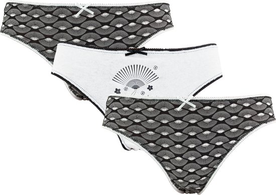 3 stuks Katoenen dames slips - Kyoto - zwart-wit - Maat 46/48