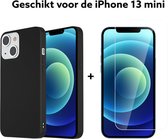 Apple iphone 13 mini hoesje siliconen zwart achterkant + screen protector/ iphone 13 mini hoesje siliconen backcover black + tempert glas
