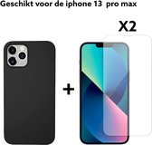 Apple iphone 13 pro max hoesje siliconen zwart + 2x screen protector-iphone 13 pro max hoesje achterkant siliconen black + 2x tempert glas