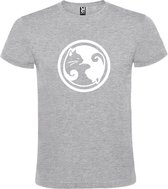 Grijs T-shirt ‘Yin Yang Katten’ Wit Maat 4XL