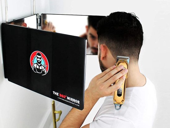 360 ° graden spiegel – SELF Cut Mirror System – DRIE zijspiegel voor zelfknippend haar met in hoogte verstelbare telescopische haken (360 spiegels…