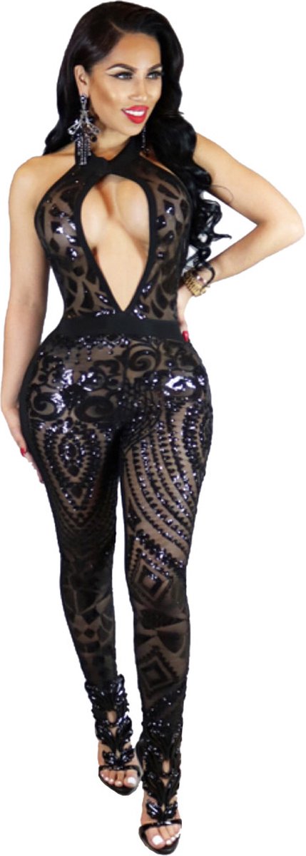Sexy Bodycon Jumpsuit Elegance Black - Mooi design - Hoogwaardige kwaliteit - See true - Sexspelletjes voor mannen en vrouwen - Spandex - Spannend voor koppels - Met figuurtjes - Erotische kleding - Lingerie erotisch - Lingerie body sexy - Erotiek