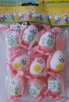 9 Paashangers roze voor Paasboom - paasversiering paaseieren met vrolijke gezichtjes - paasdecoratie voor Pasen
