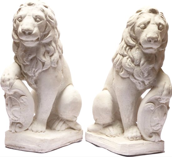 Statue de jardin lions set de 2 (Wit) - décoration pour intérieur/extérieur  - béton | bol