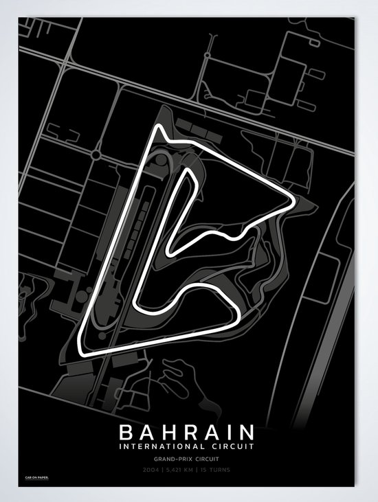 Bahrain F1 Circuit Zwart op Poster - 50 x 70cm - Auto Poster Kinderkamer / Slaapkamer / Kantoor