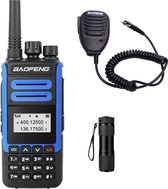 Baofeng BF-H7 Walkie Talkie - UHF & VHF - 10W - Verlichte LCD Scherm & Toetsenbord - 128 Kanalen - 10KM Bereik - Blauw - Incl. Oortjes, Microfoon & Mini Zaklamp