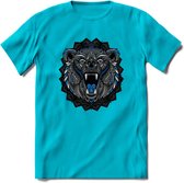 Beer - Dieren Mandala T-Shirt | Blauw | Grappig Verjaardag Zentangle Dierenkop Cadeau Shirt | Dames - Heren - Unisex | Wildlife Tshirt Kleding Kado | - Blauw - M