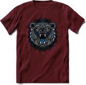 Beer - Dieren Mandala T-Shirt | Blauw | Grappig Verjaardag Zentangle Dierenkop Cadeau Shirt | Dames - Heren - Unisex | Wildlife Tshirt Kleding Kado | - Burgundy - S