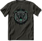 Beer - Dieren Mandala T-Shirt | Aqua | Grappig Verjaardag Zentangle Dierenkop Cadeau Shirt | Dames - Heren - Unisex | Wildlife Tshirt Kleding Kado | - Donker Grijs - XXL