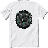 Beer - Dieren Mandala T-Shirt | Aqua | Grappig Verjaardag Zentangle Dierenkop Cadeau Shirt | Dames - Heren - Unisex | Wildlife Tshirt Kleding Kado | - Wit - 3XL