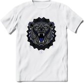 Beer - Dieren Mandala T-Shirt | Donkerblauw | Grappig Verjaardag Zentangle Dierenkop Cadeau Shirt | Dames - Heren - Unisex | Wildlife Tshirt Kleding Kado | - Wit - XXL