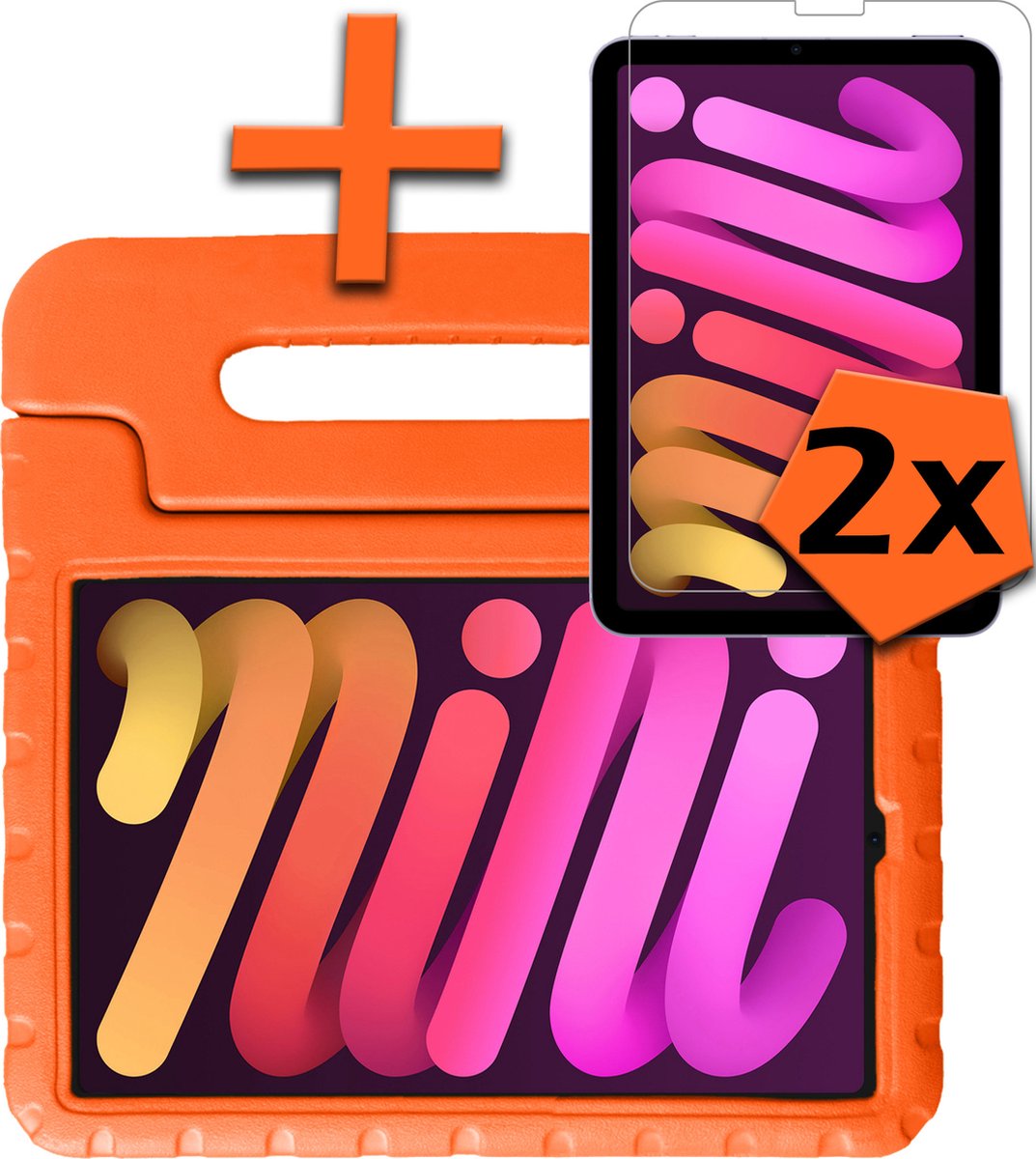 Hoes Geschikt voor iPad Mini 6 Hoes Bumper Kindvriendelijk Kids Case Met 2x Screenprotector - Hoesje Geschikt voor iPad Mini 6 Hoesje Shockproof Cover Hoes - Oranje