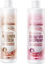 Douchecreme set van 2 - Kokos en framboos - Karnemelk en cacao - Douchegel voordeelverpakking - Douche gel - Voor mannen en vrouwen