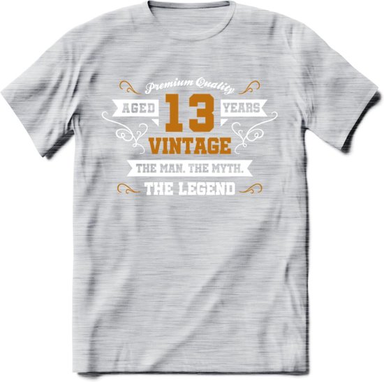 13 Jaar Legend T-Shirt | Goud - Wit | Grappig Verjaardag en Feest Cadeau Shirt | Dames - Heren - Unisex | Tshirt Kleding Kado | - Licht Grijs - Gemaleerd - XXL