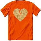 Valentijn Goud Hart T-Shirt | Grappig Valentijnsdag Cadeautje voor Hem en Haar | Dames - Heren - Unisex | Kleding Cadeau | - Oranje - S