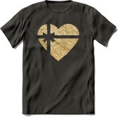 Valentijn Goud Hart T-Shirt | Grappig Valentijnsdag Cadeautje voor Hem en Haar | Dames - Heren - Unisex | Kleding Cadeau | - Donker Grijs - XL