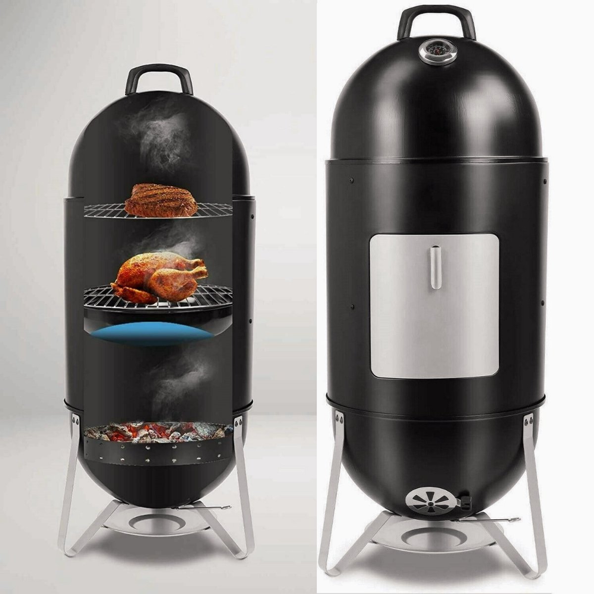 Quali® BBQ Smoker – Grill BQQ – Multifunctioneel – Rook Oven BBQ - Met stapel Rek, Haken, Grill, Thermometer en Cover