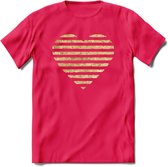 Valentijn Goud Hart T-Shirt | Grappig Valentijnsdag Cadeautje voor Hem en Haar | Dames - Heren - Unisex | Kleding Cadeau | - Roze - S
