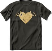 Valentijn Goud Hart T-Shirt | Grappig Valentijnsdag Cadeautje voor Hem en Haar | Dames - Heren - Unisex | Kleding Cadeau | - Donker Grijs - XL