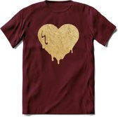 Valentijn Goud Hart T-Shirt | Grappig Valentijnsdag Cadeautje voor Hem en Haar | Dames - Heren - Unisex | Kleding Cadeau | - Burgundy - L