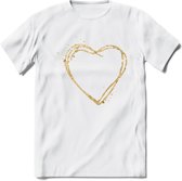 Valentijn Goud Hart T-Shirt | Grappig Valentijnsdag Cadeautje voor Hem en Haar | Dames - Heren - Unisex | Kleding Cadeau | - Wit - XXL