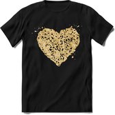 Valentijn Goud Hart T-Shirt | Grappig Valentijnsdag Cadeautje voor Hem en Haar | Dames - Heren - Unisex | Kleding Cadeau | - Zwart - M