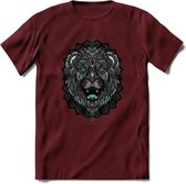 Leeuw - Dieren Mandala T-Shirt | Aqua | Grappig Verjaardag Zentangle Dierenkop Cadeau Shirt | Dames - Heren - Unisex | Wildlife Tshirt Kleding Kado | - Burgundy - M