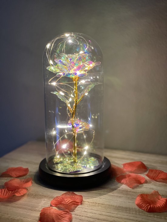 Eeuwige Roos - Galaxy roos in glazen stolp met LED - Moederdag - Valentijnsdag, Trouw & Liefde Cadeau - Cadeau voor haar - Moederdag cadeautje - Huwelijkscadeau