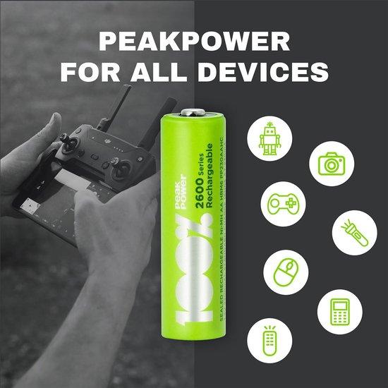 100% Peak Power oplaadbare batterijen AA - NiMH AA batterij mignon 2300 mAh - 8 stuks - 100% Peak Power