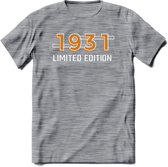 1931 Limited Edition T-Shirt | Goud - Zilver | Grappig Verjaardag en Feest Cadeau Shirt | Dames - Heren - Unisex | Tshirt Kleding Kado | - Donker Grijs - Gemaleerd - L