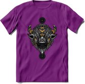 Bizon - Dieren Mandala T-Shirt | Geel | Grappig Verjaardag Zentangle Dierenkop Cadeau Shirt | Dames - Heren - Unisex | Wildlife Tshirt Kleding Kado | - Paars - L