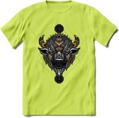 Bizon - Dieren Mandala T-Shirt | Geel | Grappig Verjaardag Zentangle Dierenkop Cadeau Shirt | Dames - Heren - Unisex | Wildlife Tshirt Kleding Kado | - Groen - M