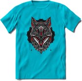 Vos - Dieren Mandala T-Shirt | Rood | Grappig Verjaardag Zentangle Dierenkop Cadeau Shirt | Dames - Heren - Unisex | Wildlife Tshirt Kleding Kado | - Blauw - S