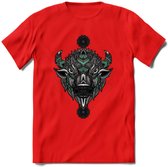 Bizon - Dieren Mandala T-Shirt | Aqua | Grappig Verjaardag Zentangle Dierenkop Cadeau Shirt | Dames - Heren - Unisex | Wildlife Tshirt Kleding Kado | - Rood - M