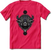 Bizon - Dieren Mandala T-Shirt | Donkerblauw | Grappig Verjaardag Zentangle Dierenkop Cadeau Shirt | Dames - Heren - Unisex | Wildlife Tshirt Kleding Kado | - Roze - XXL