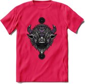 Bizon - Dieren Mandala T-Shirt | Paars | Grappig Verjaardag Zentangle Dierenkop Cadeau Shirt | Dames - Heren - Unisex | Wildlife Tshirt Kleding Kado | - Roze - L