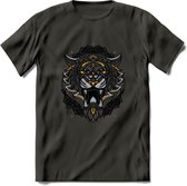 Tijger - Dieren Mandala T-Shirt | Geel | Grappig Verjaardag Zentangle Dierenkop Cadeau Shirt | Dames - Heren - Unisex | Wildlife Tshirt Kleding Kado | - Donker Grijs - XXL