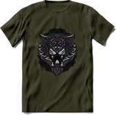 Tijger - Dieren Mandala T-Shirt | Paars | Grappig Verjaardag Zentangle Dierenkop Cadeau Shirt | Dames - Heren - Unisex | Wildlife Tshirt Kleding Kado | - Leger Groen - M
