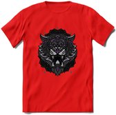 Tijger - Dieren Mandala T-Shirt | Paars | Grappig Verjaardag Zentangle Dierenkop Cadeau Shirt | Dames - Heren - Unisex | Wildlife Tshirt Kleding Kado | - Rood - L