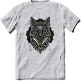 Vos - Dieren Mandala T-Shirt | Groen | Grappig Verjaardag Zentangle Dierenkop Cadeau Shirt | Dames - Heren - Unisex | Wildlife Tshirt Kleding Kado | - Licht Grijs - Gemaleerd - XXL