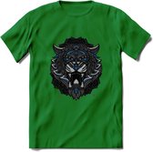 Tijger - Dieren Mandala T-Shirt | Blauw | Grappig Verjaardag Zentangle Dierenkop Cadeau Shirt | Dames - Heren - Unisex | Wildlife Tshirt Kleding Kado | - Donker Groen - S
