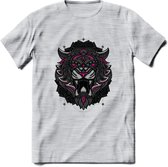 Tijger - Dieren Mandala T-Shirt | Roze | Grappig Verjaardag Zentangle Dierenkop Cadeau Shirt | Dames - Heren - Unisex | Wildlife Tshirt Kleding Kado | - Licht Grijs - Gemaleerd - L