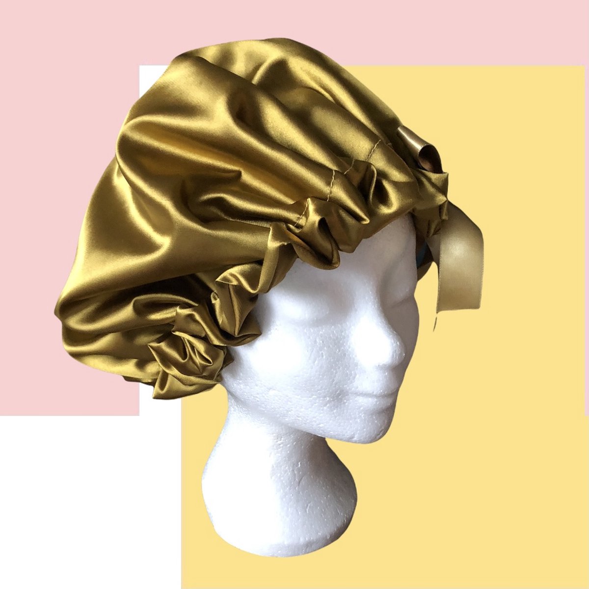 Luxe satijnen bonnet Golden girl | Slaapmuts | Satijn | Anti pluis | CG methode | Curly Girl | Handgemaakt | Curly Girl producten | CG haar producten | Slapen met krullen | Krullend haar producten
