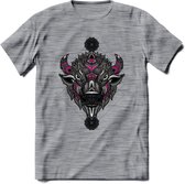 Bizon - Dieren Mandala T-Shirt | Roze | Grappig Verjaardag Zentangle Dierenkop Cadeau Shirt | Dames - Heren - Unisex | Wildlife Tshirt Kleding Kado | - Donker Grijs - Gemaleerd - X